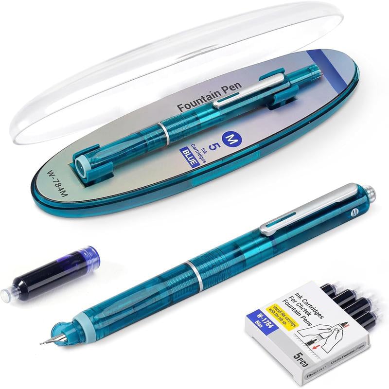Reservoarpenna - 0,38 mm, blå och svart bläck, inkl. 5 refillbara bläckpatroner