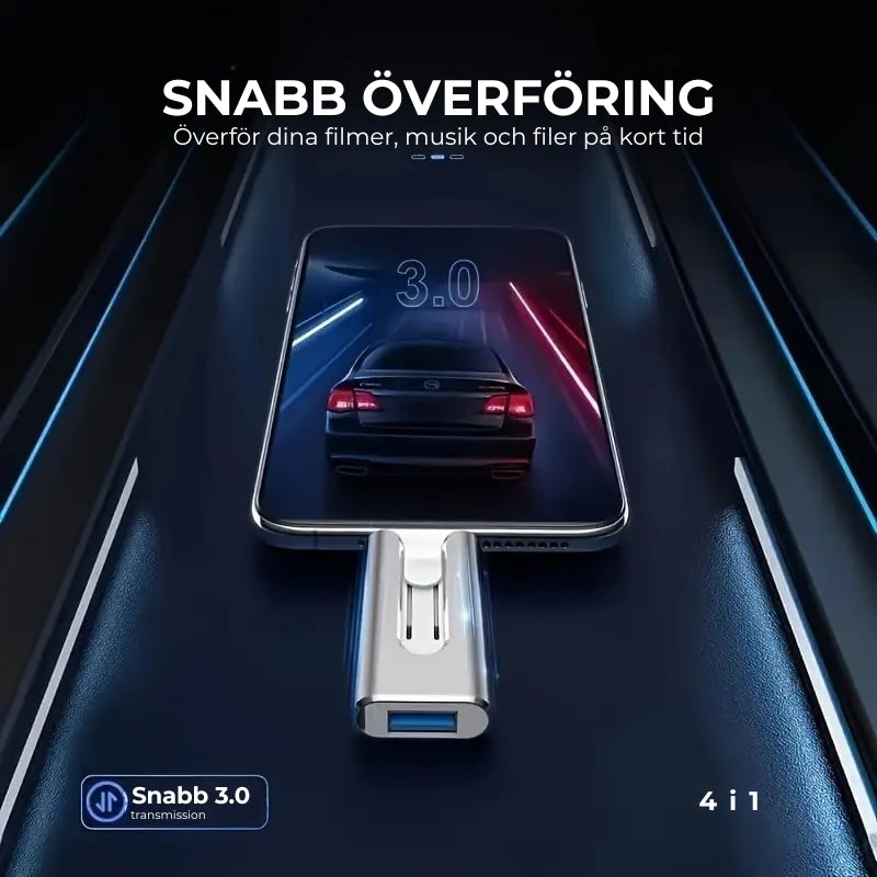 32~256 GB Micro USB + Lightning + USB 3.0 4-i-1 Mobil U-disk