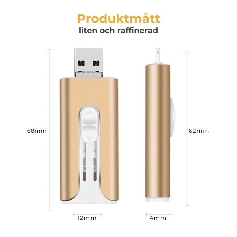 32~256 GB Micro USB + Lightning + USB 3.0 4-i-1 Mobil U-disk