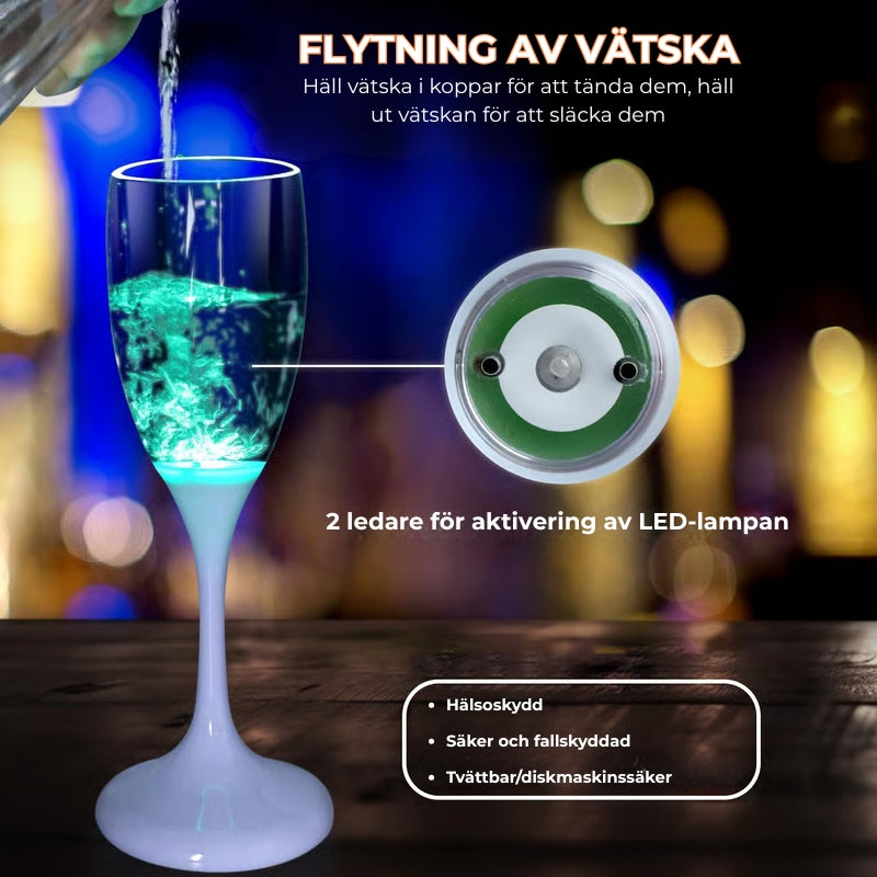 Glas för vin och champagne med LED-belysning