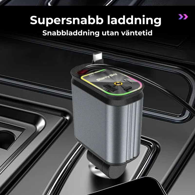 Billaddare med flexibel förlängningssladd!