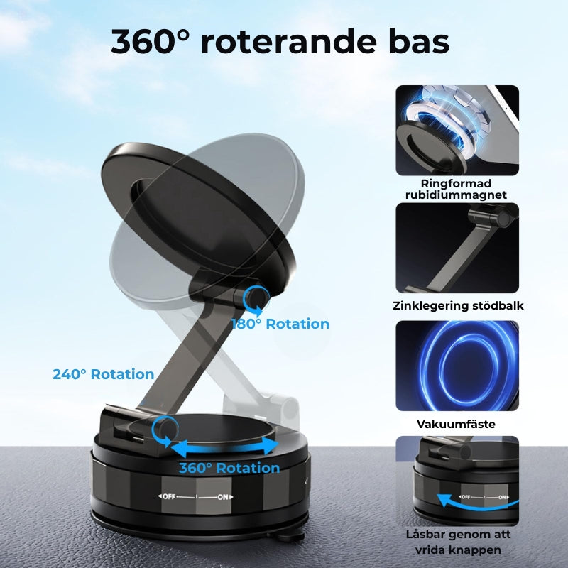 Magnetisk sugkopp – 360° telefonhållare med vakuumlås