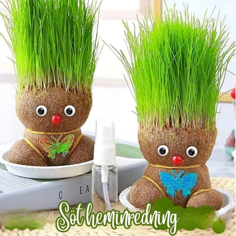 MR GRASSHEAD - docka med gräs eller blomhuvud