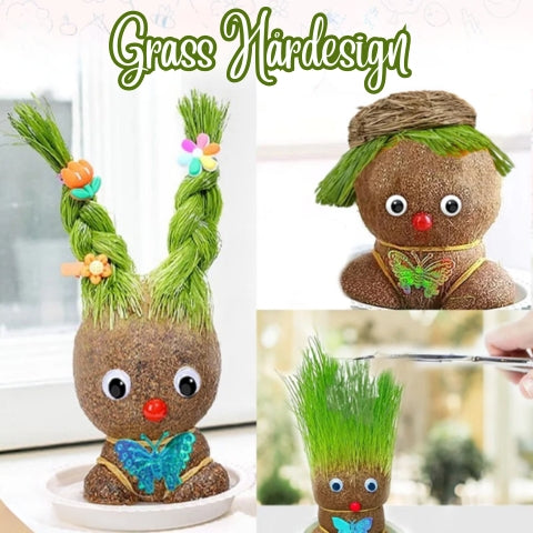 MR GRASSHEAD - docka med gräs eller blomhuvud
