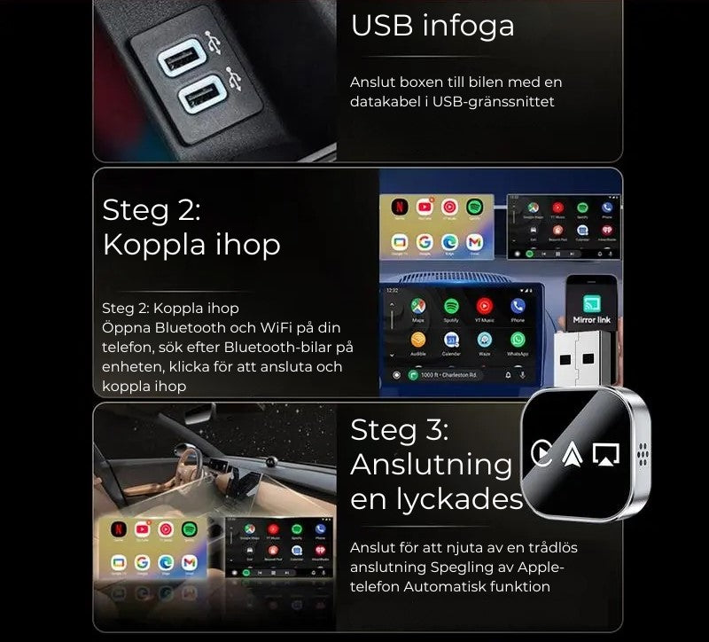 CarPlay V3 - Trådlös adapter för telefon