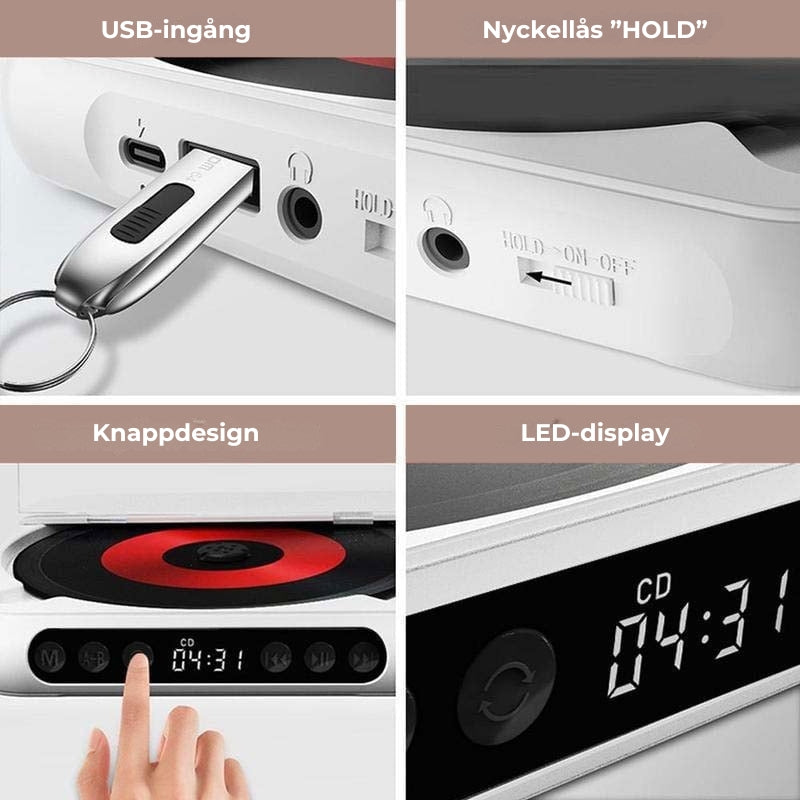 BĂ€rbar CD-spelare med Bluetooth