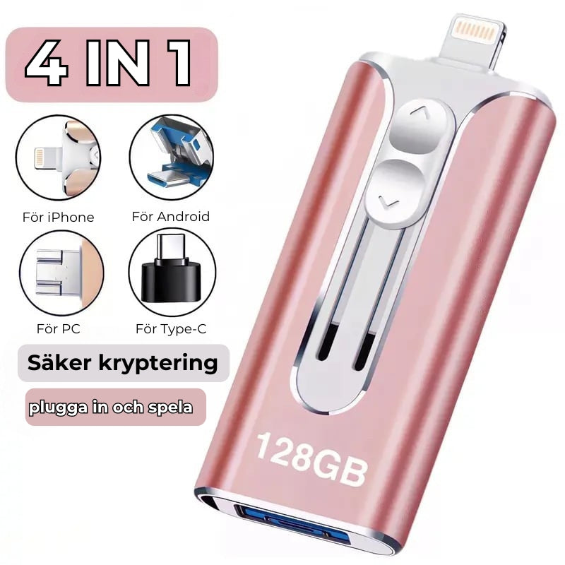 32~256 GB Micro USB + Lightning + USB 3.0 4-i-1 Mobil U-disk