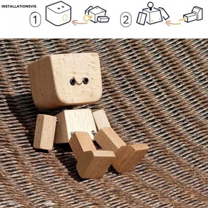 Charmant liten träfigur med 12 magnetiska uttryck