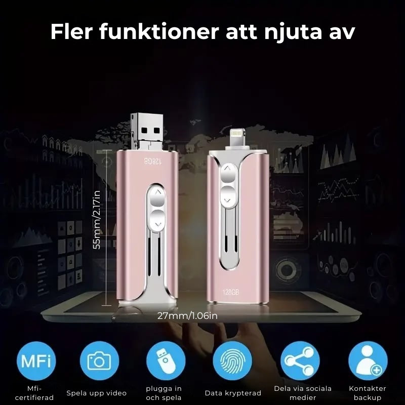 32~256 GB Micro USB + Lightning + USB 3.0 4-i-1 Mobil U-disk