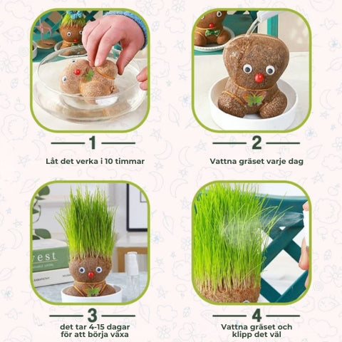 MR GRASSHEAD - docka med gräs eller blomhuvud