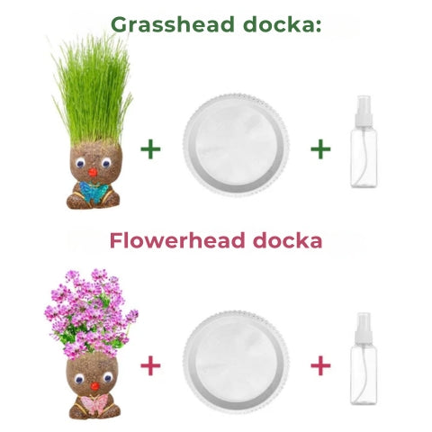 MR GRASSHEAD - docka med gräs eller blomhuvud