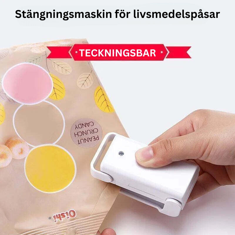Bärbar förslutningsmaskin för livsmedelspåsar