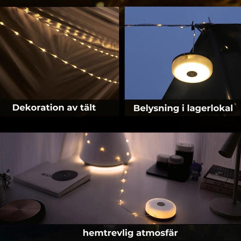 Vattentäta, bärbara och förvaringsbara ljusslingor för utomhusbruk