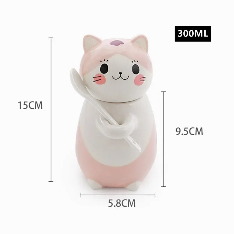 Kattmugg i keramik med sked och lock