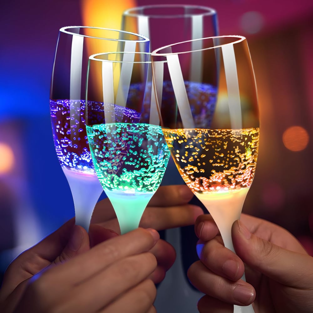 Glas för vin och champagne med LED-belysning
