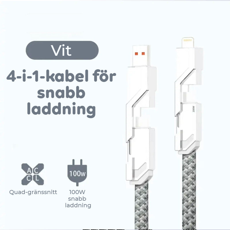 4-i-1 platt flätad anti-knot laddningssladd