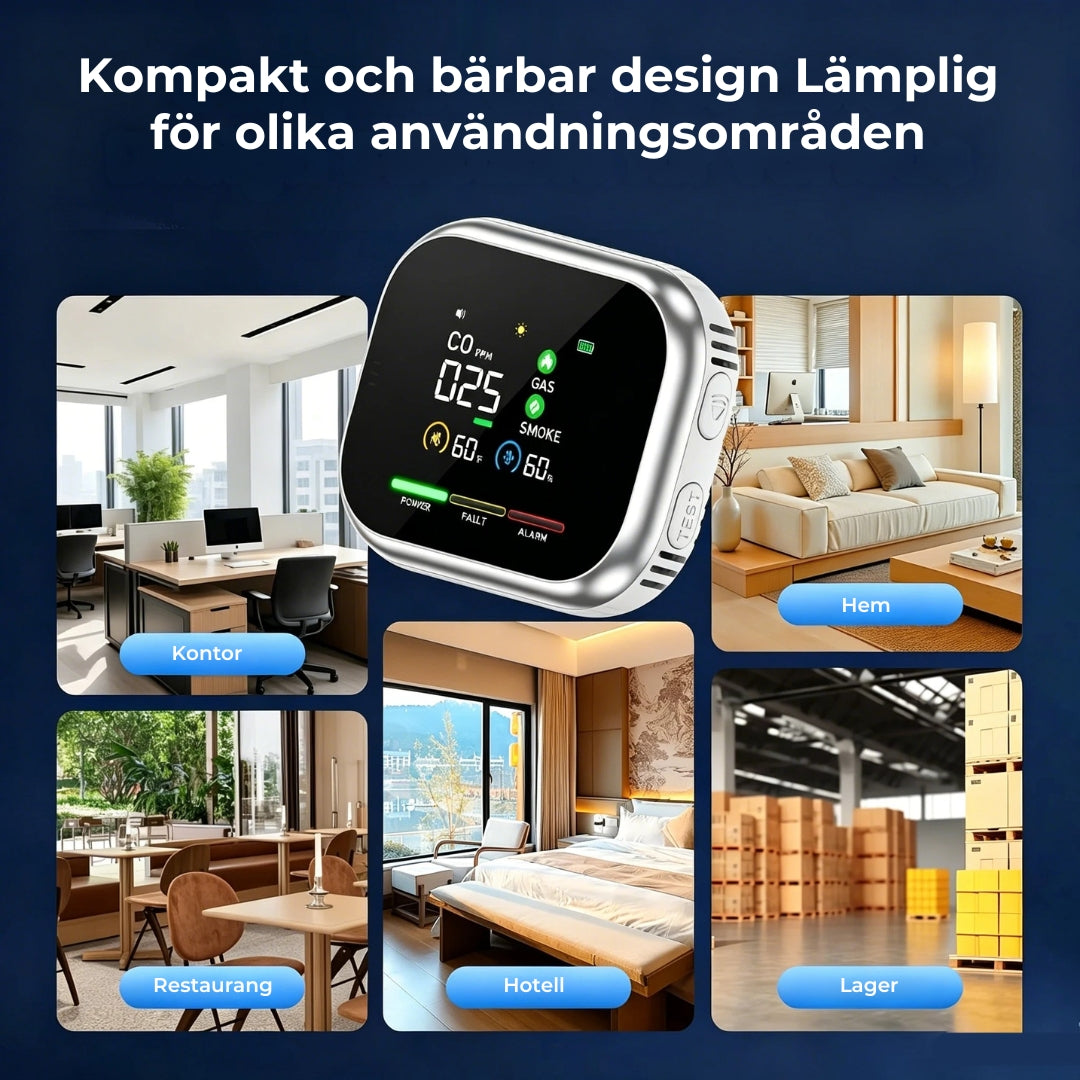6-i-1 Smart Säkerhetsdetektor – Detekterar 12 gaser
