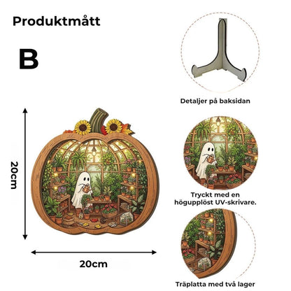 Halloween-dekorationer av trä i form av pumpor