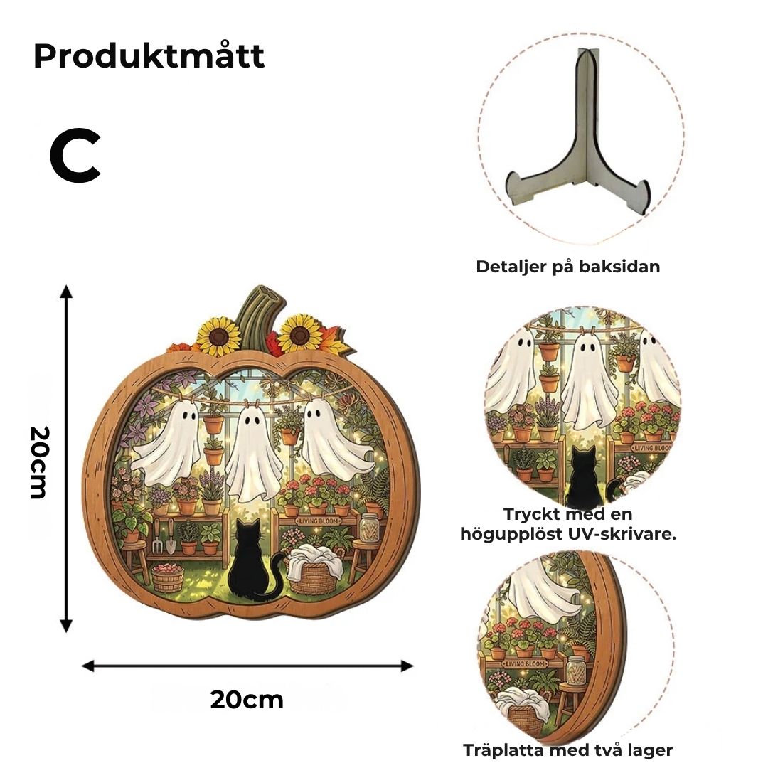 Halloween-dekorationer av trä i form av pumpor
