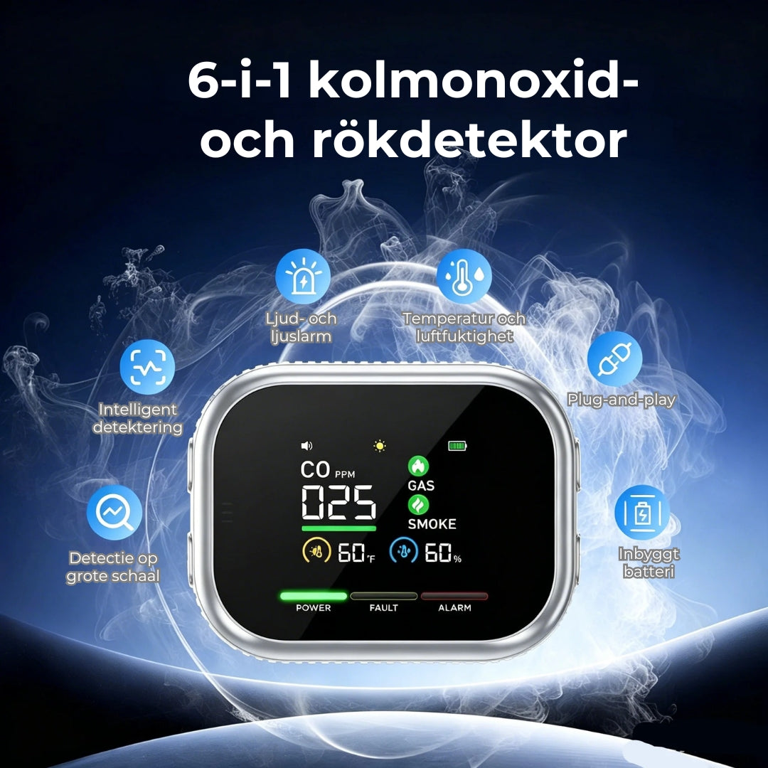 6-i-1 Smart Säkerhetsdetektor – Detekterar 12 gaser