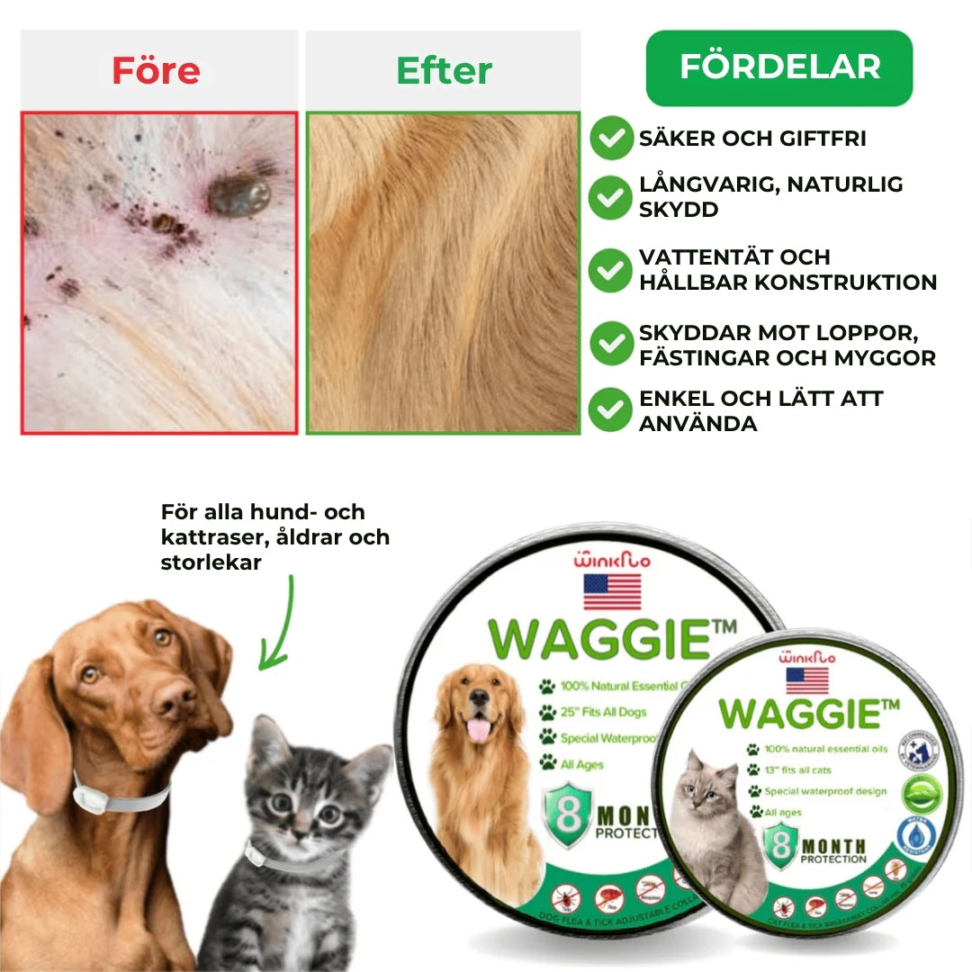 Naturligt halsband mot loppor och fästingar – Waggie™