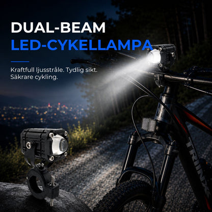 LED-cykelbelysning med dubbla ljusstrålar
