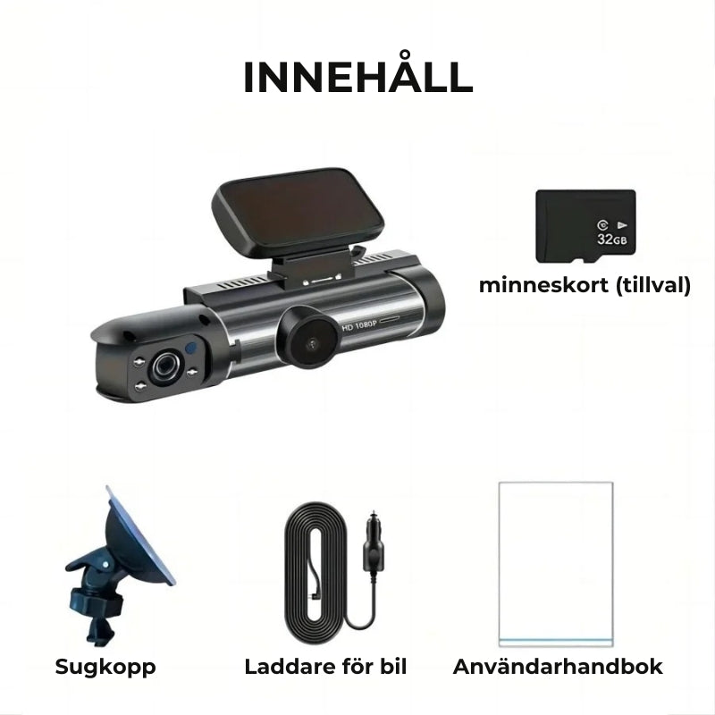 Bilkamera med dubbla linser (1080P HD och WiFi)