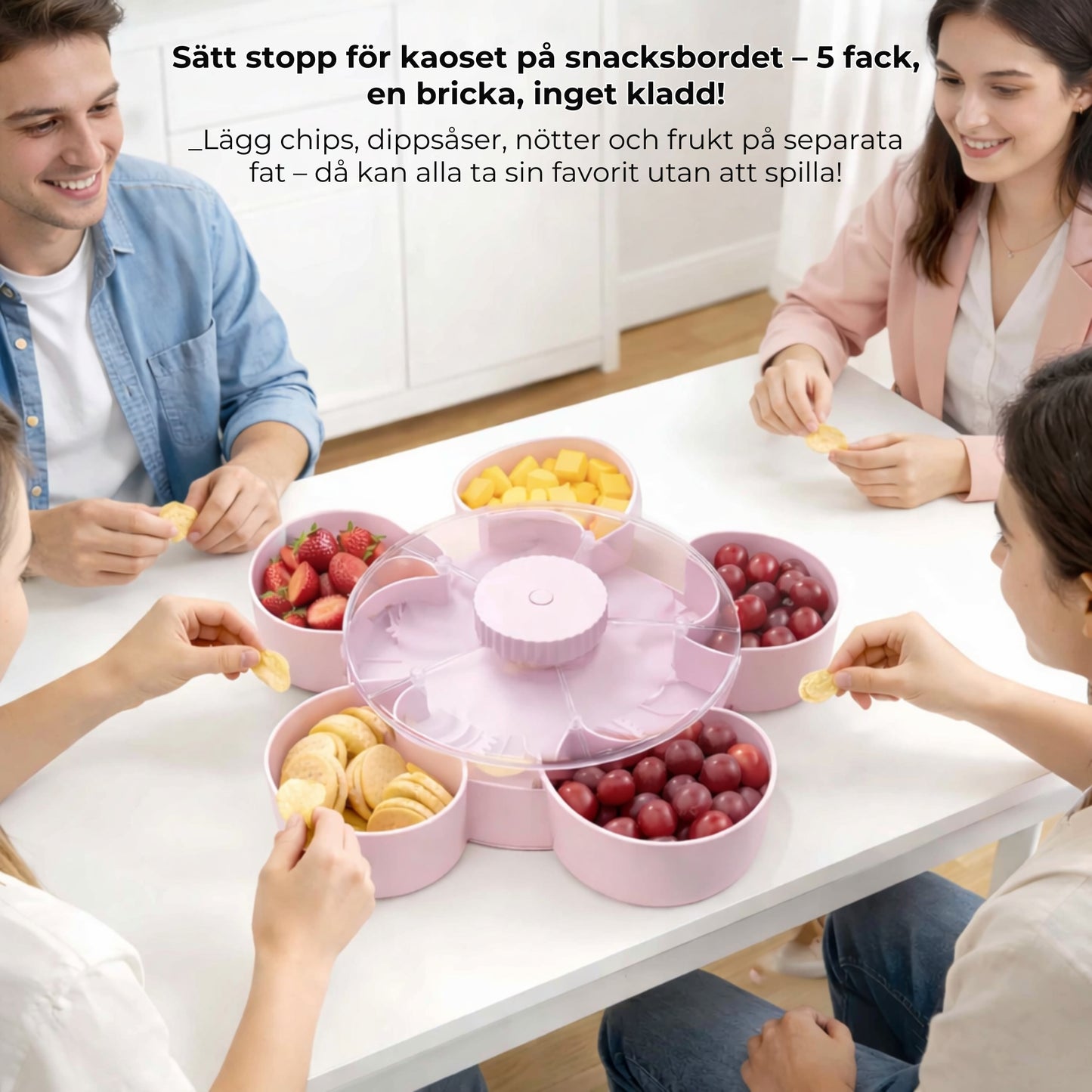 Snacksfat med 5 fack och vridbar bas