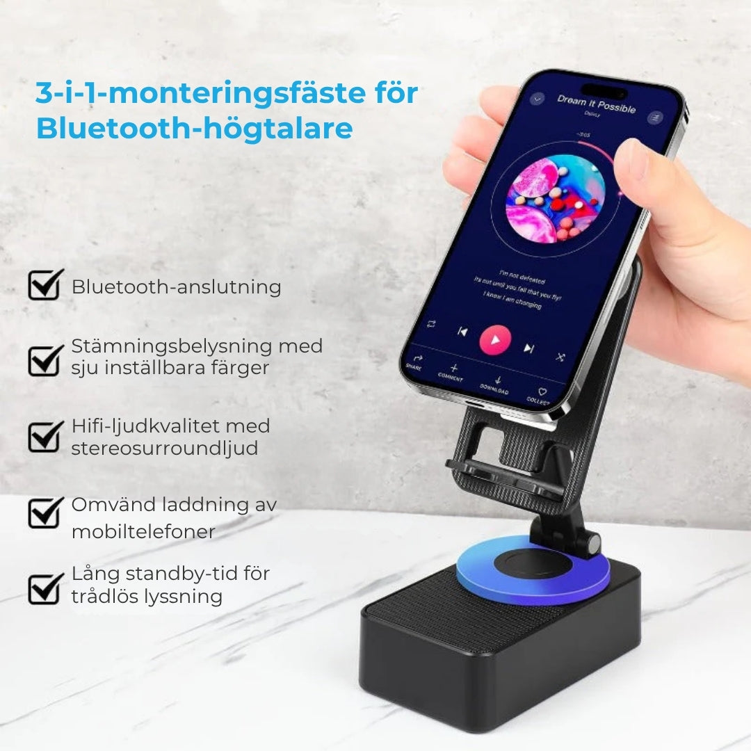3-i-1 hopfällbar högtalare med inbyggd powerbank