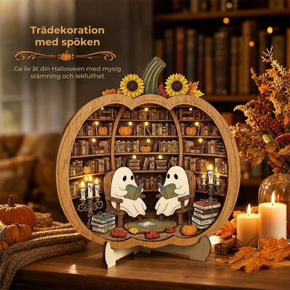Halloween-dekorationer av trä i form av pumpor