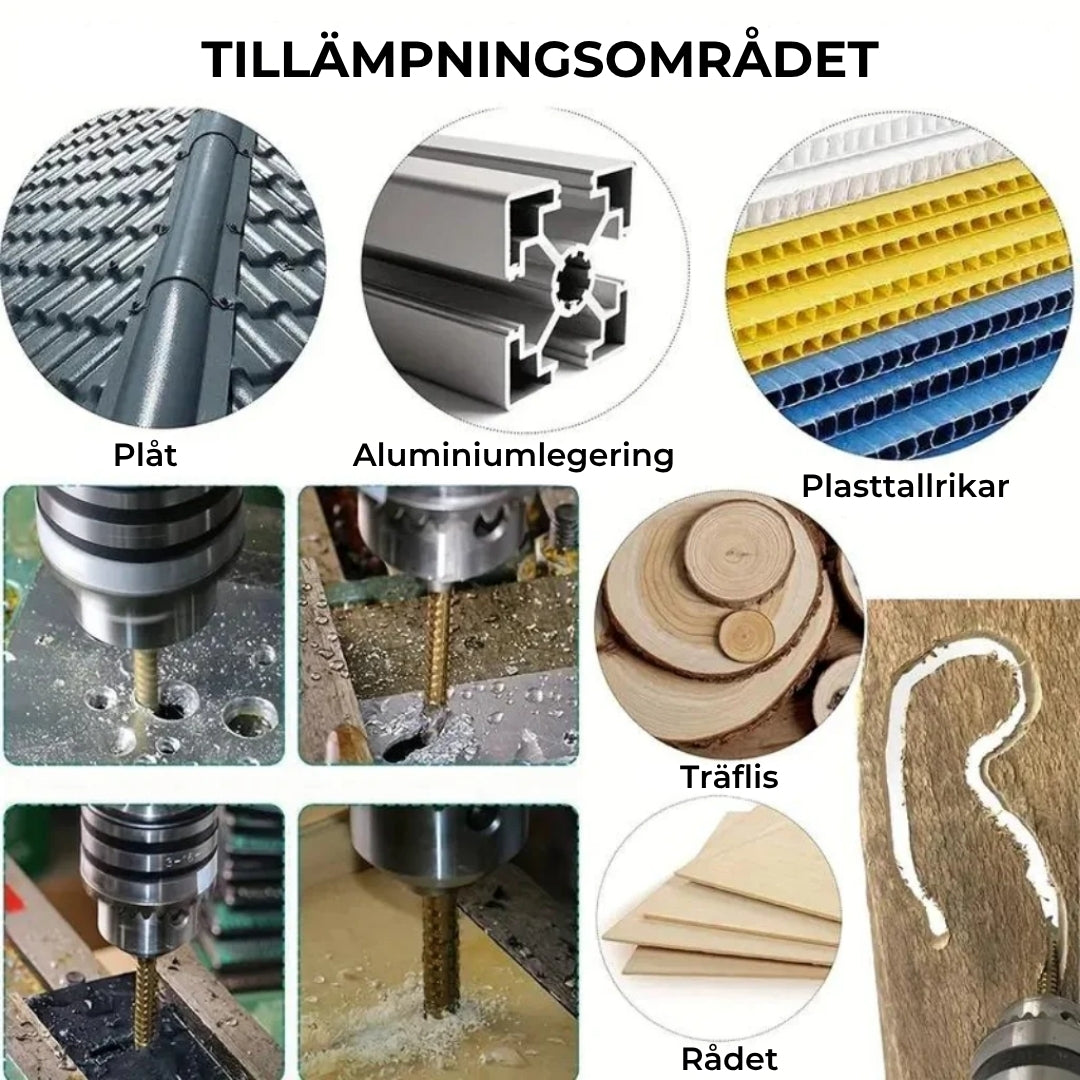 Sats med titanbelagda borrkronor
