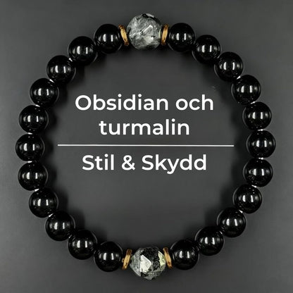 Autentiskt Skyddsarmband | Obsidian- och Turmalinstenar