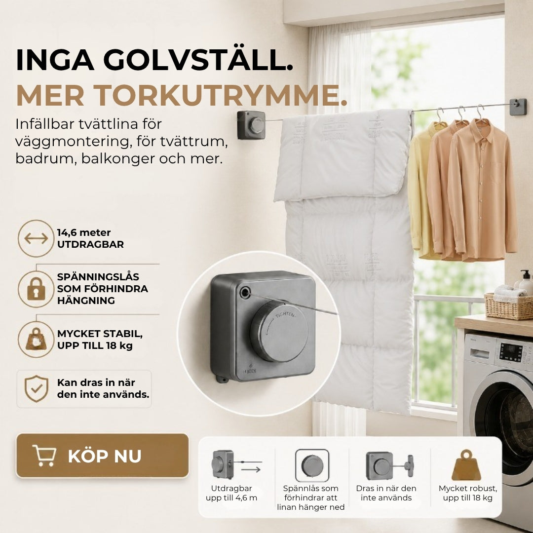 Platsbesparande tvättlina