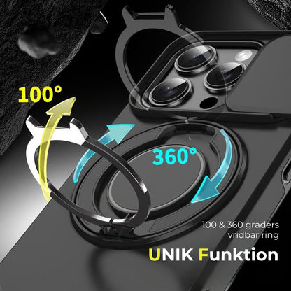 iPhone-fodral med skjutbart kameraskydd och vridbart ringstativ