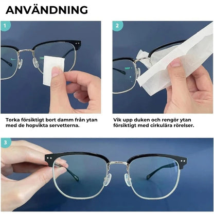 Smarta Rengöringsservetter för Glasögon  (100 stycken)