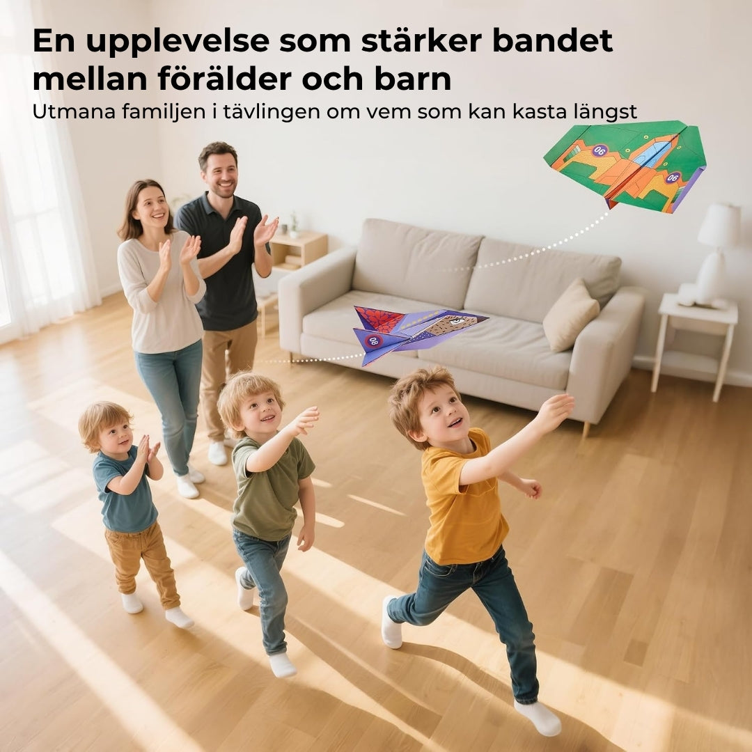 Roliga pappersflygplan att göra själv – set med 16 stycken