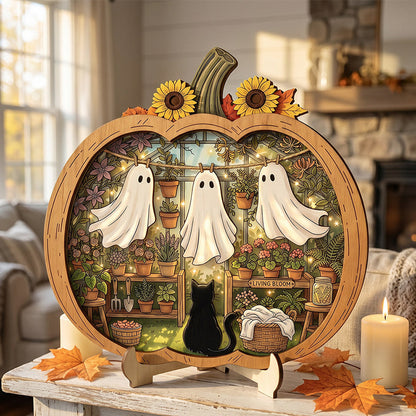 Halloween-dekorationer av trä i form av pumpor