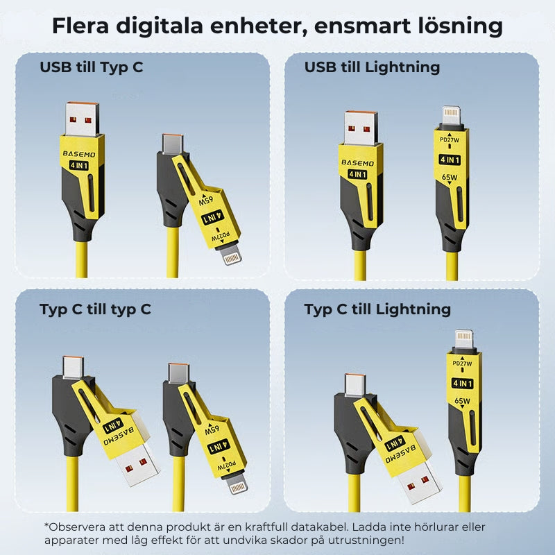 4-i-1 snabbladdningskabel med fjäderdesign