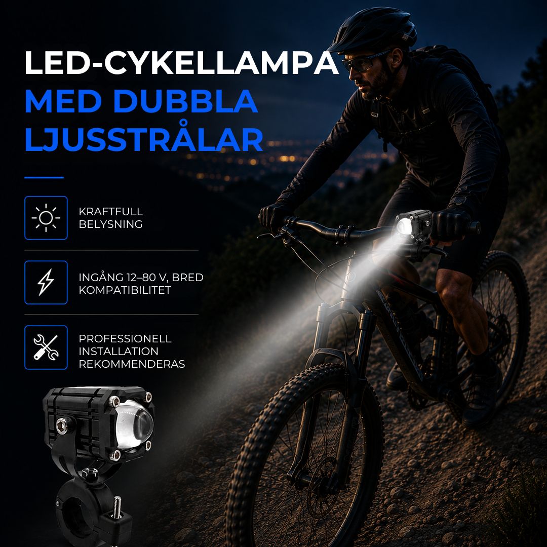 LED-cykelbelysning med dubbla ljusstrålar