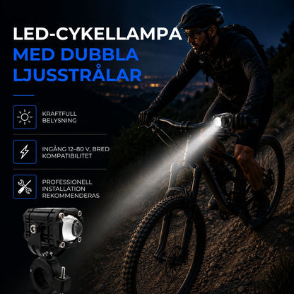 LED-cykelbelysning med dubbla ljusstrålar