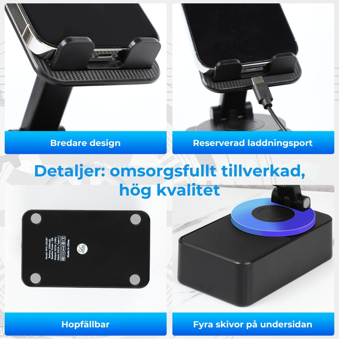 3-i-1 hopfällbar högtalare med inbyggd powerbank
