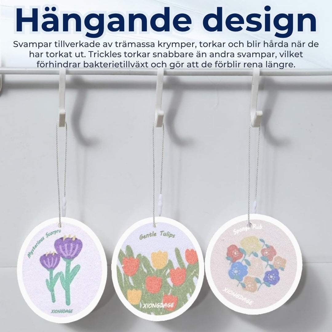 Absorberande svamp av Trämassa med blommönster – 5 stycken