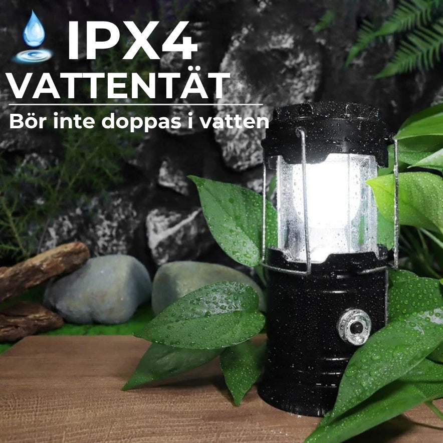 Solcellsdriven campinglykta och ficklampa med USB-anslutning