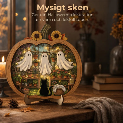 Halloween-dekorationer av trä i form av pumpor