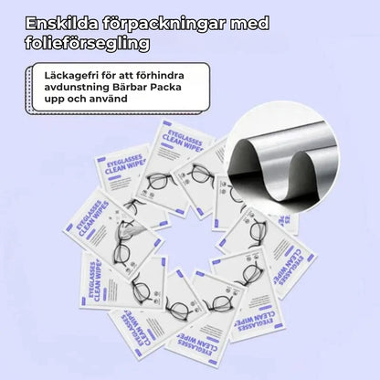 Smarta Rengöringsservetter för Glasögon  (100 stycken)