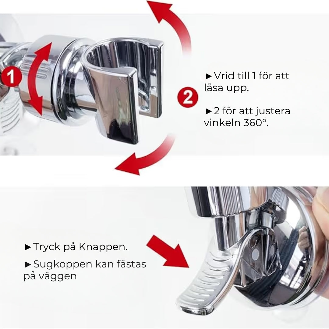 Justerbar duschhuvudshållare med sugkopp
