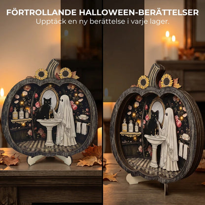 Halloween-dekorationer av trä i form av pumpor