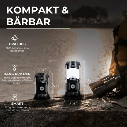 Solcellsdriven campinglykta och ficklampa med USB-anslutning