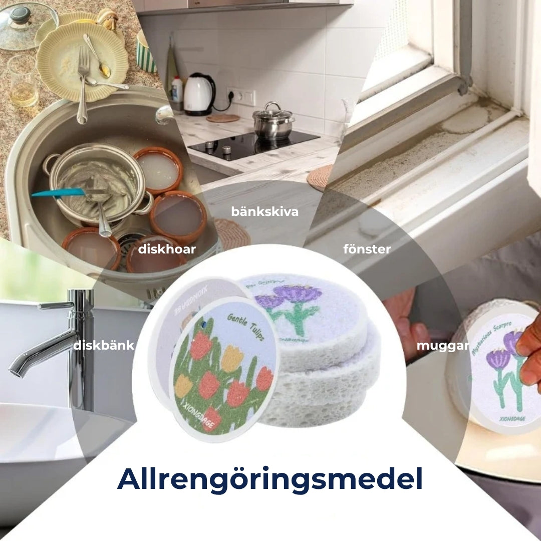 Absorberande svamp av Trämassa med blommönster – 5 stycken