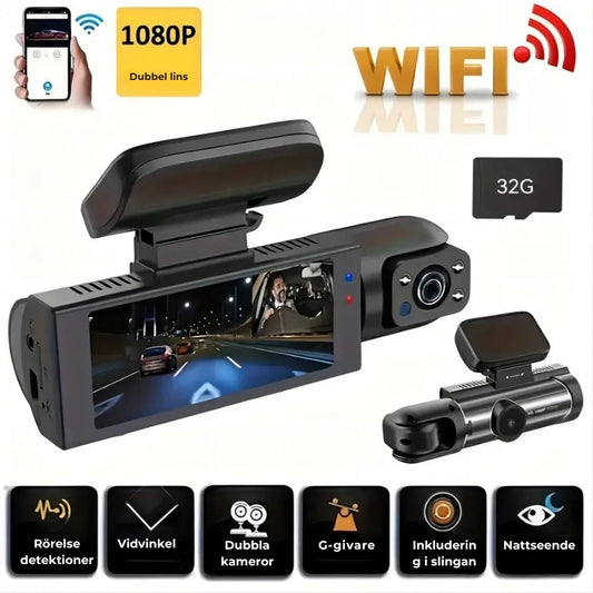 Bilkamera med dubbla linser (1080P HD och WiFi)